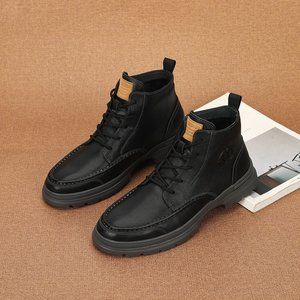 Men's leather Martin boots warm and velvet casual straps thick-soled men's shoes